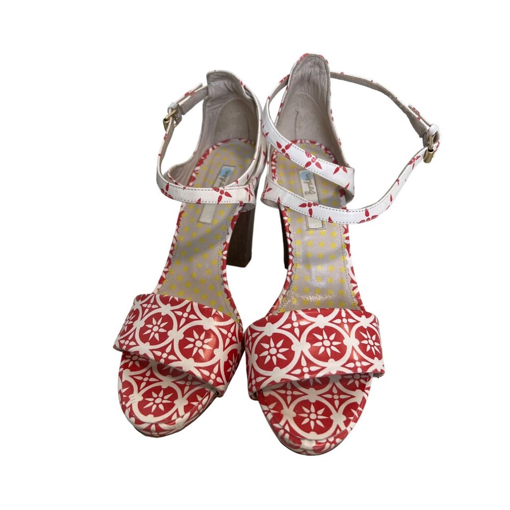 Boden Floral Patterned High Heel Sandal Size 39 Open Toe White Red Bohemian Chic